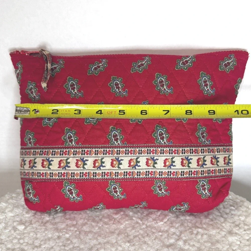 Vintage Vera Bradley Quilted Makeup Bag Retired Red Paisley Print Cotton USA